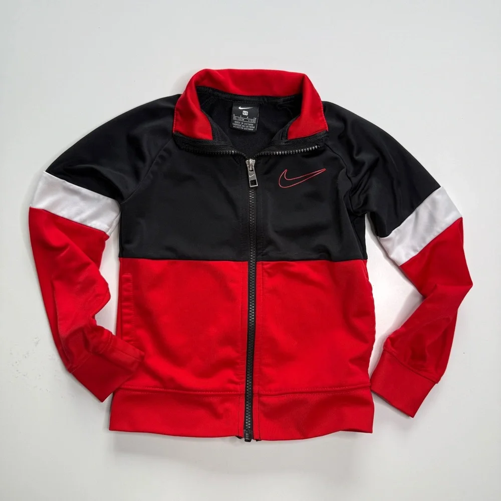 NIKE Full Zip Track Jacket Colorblock Black Red Kids Size 5/S (4-5 Years Old)